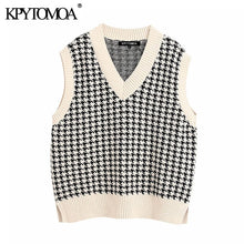 Load image into Gallery viewer, KPYTOMOA Women 2020 Fashion Oversized Knitted Vest Sweater V Neck Sleeveless Side Vents Loose Female Waistcoat Chic Tops