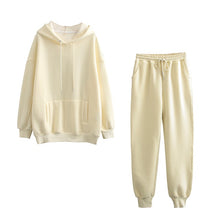 Load image into Gallery viewer, Tangada 2020 Autumn Winter Women thick fleece 100% cotton suit 2 pieces sets hoodies sweatshirt and pants suits 6L17