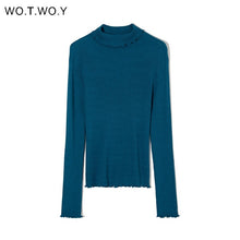 Load image into Gallery viewer, WOTWOY Slim Fit Turtleneck Ruffles Sweater Women Solid Knitted Bottoming Pullovers Women Butterfly Sleeve Jumpers Female Autumn