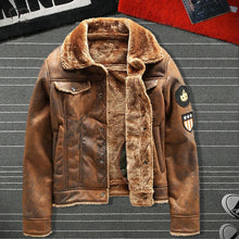 Load image into Gallery viewer, Air Force Pilot Leather Jacket Men Plus Velvet Thickened PU Leather Jacket Male Fur Coat Outwear Autumn Winter Brand Clothing