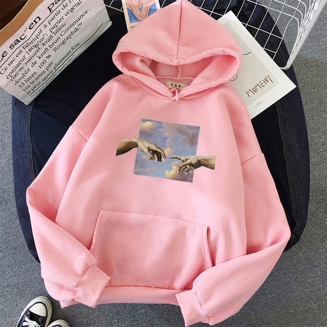 Kawaii Womens Loose Streetwear Sweatshirts Hoodies Women Hooded Simple All-match Leisure Oversize Pullovers Korean Style Warm