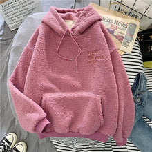 Load image into Gallery viewer, Autumn Winter Coat Pink Sweet Hooded Sorry Print Harajuku Loose Pocket Hoodies Womens Fleece Flannel Pullover Female Sweatshirt
