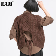 Load image into Gallery viewer, [EAM]  Backless Big Size Knitting Sweater Loose Fit V-Neck Sleeveless Women Pullovers New Fashion Spring Autumn 2020 1W756
