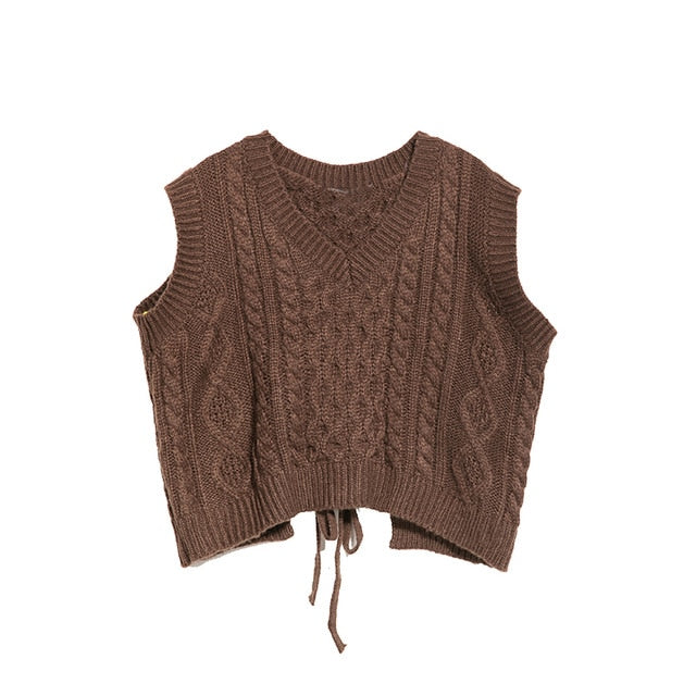 [EAM]  Backless Big Size Knitting Sweater Loose Fit V-Neck Sleeveless Women Pullovers New Fashion Spring Autumn 2020 1W756