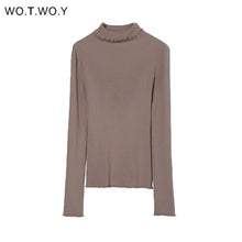 Load image into Gallery viewer, WOTWOY Slim Fit Turtleneck Ruffles Sweater Women Solid Knitted Bottoming Pullovers Women Butterfly Sleeve Jumpers Female Autumn
