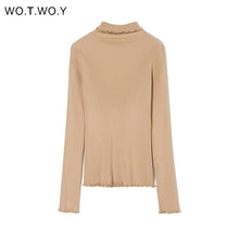 Load image into Gallery viewer, WOTWOY Slim Fit Turtleneck Ruffles Sweater Women Solid Knitted Bottoming Pullovers Women Butterfly Sleeve Jumpers Female Autumn
