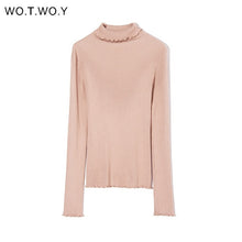 Load image into Gallery viewer, WOTWOY Slim Fit Turtleneck Ruffles Sweater Women Solid Knitted Bottoming Pullovers Women Butterfly Sleeve Jumpers Female Autumn
