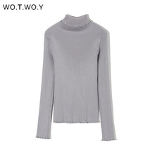 Load image into Gallery viewer, WOTWOY Slim Fit Turtleneck Ruffles Sweater Women Solid Knitted Bottoming Pullovers Women Butterfly Sleeve Jumpers Female Autumn
