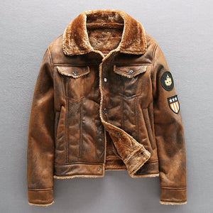 Air Force Pilot Leather Jacket Men Plus Velvet Thickened PU Leather Jacket Male Fur Coat Outwear Autumn Winter Brand Clothing