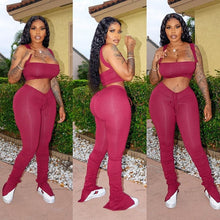 Load image into Gallery viewer, 2020 Tank Top And Stacked Pants 2 Piece Set Women Casual Sportswear Sleeveless Tracksuit Women Set Workout Grey Matching Sets
